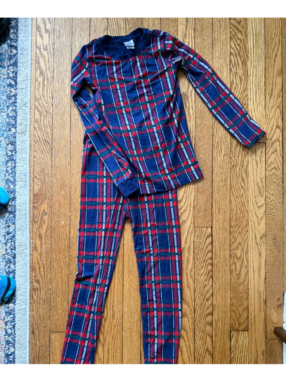 Hanna Andersson Navy and Red Plaid Kids Long-Sleeve Pajama Set - Size 10